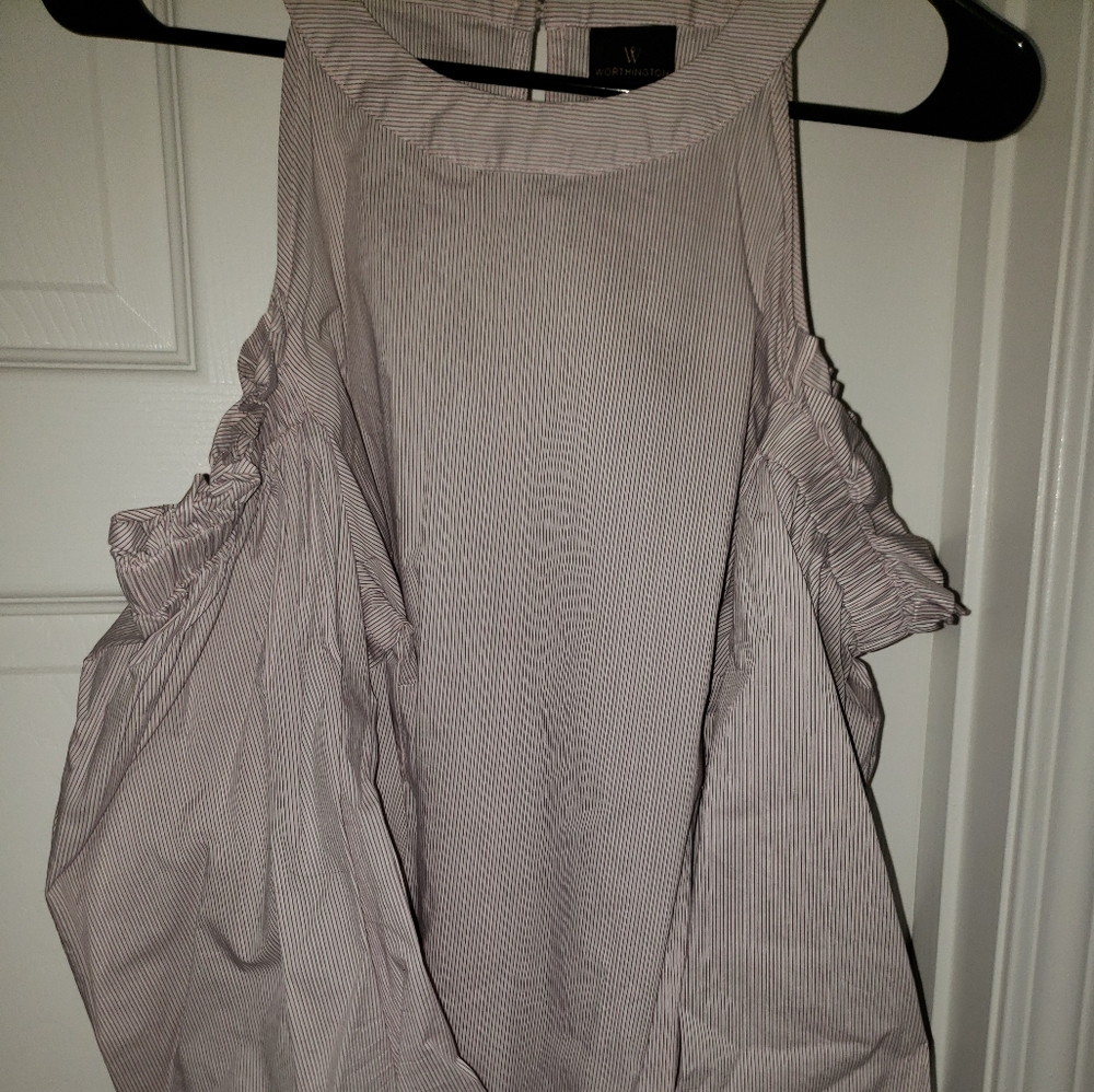 Cold shoulder pin stripe blouse